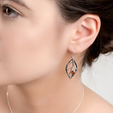Charming Leaf Hook Earrings in Silver and Amber