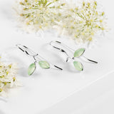 Simple Olive Leaf Branch Hook Earrings in Silver and Prehnite