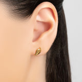 Miniature Leaf Stud Earrings in Silver with 24ct Gold