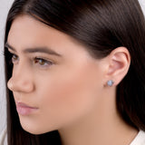 Leaf Motif Stud Earrings in Silver and Blue Lace Agate