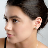 Leaf Motif Stud Earrings in Silver and Green Amber