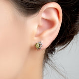 Leaf Motif Stud Earrings in Silver and Green Amber