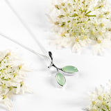 Simple Olive Leaf Branch Necklace in Silver and Prehnite