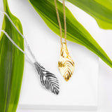 Carved Leaf Necklace in Sterling Silver