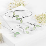Simple Olive Leaf Branch Necklace in Silver and Prehnite
