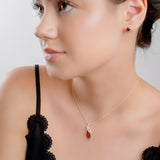 Elegant Leaf Shaped Necklace in Silver and Amber