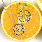 Lemon Slice Fruit Necklace in Silver and Yellow Amber