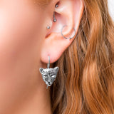 Miniature Leopard Head Hook Earrings in Silver