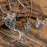 Leopard Head Necklace in Silver and Amber