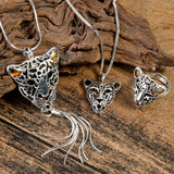 Magnificent Leopard Head Necklace in Silver and Amber