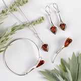 Lily Flower Necklace in Silver and Amber