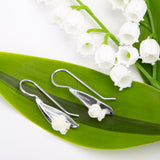 Lily of the Valley Flower Drop Earrings in Silver & Mother of Pearl