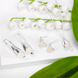 Lily of the Valley Flower Drop Earrings in Silver & Mother of Pearl