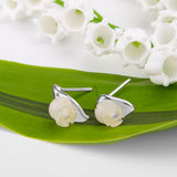 Lily of the Valley Flower Stud Earrings in Silver & Mother of Pearl