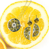 Lime Slice Fruit Drop Earrings in Silver and Green Amber
