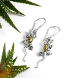 Lizard Drop Earrings in Silver and Green Amber