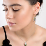 Lizard Drop Earrings in Silver and Green Amber