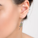 Lizard Drop Earrings in Silver and Green Amber