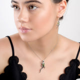 Large Lizard Gecko Necklace in Silver and Green Amber