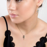 Small Climbing Lizard Necklace in Silver and Green Amber