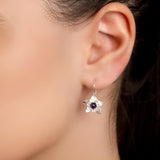 Pretty Lotus Flower Hook Earrings in Silver and Amethyst