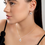 Pretty Lotus Flower Hook Earrings in Silver and Amethyst