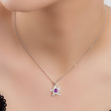 Pretty Lotus Flower Necklace in Silver and Amethyst
