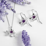 Pretty Lotus Flower Hook Earrings in Silver and Amethyst
