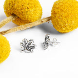 Maple Leaf Stud Earrings in Silver