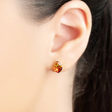 Sunset Marquise Shaped Stud Earrings Silver and Amber