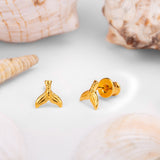 Mermaid Tail Stud Earrings in Silver with 24ct Gold