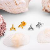 Mermaid Tail Stud Earrings in Silver with 24ct Gold