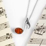 Quaver Music Note Necklace in Silver and Amber