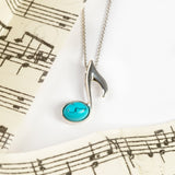 Quaver Music Note Necklace in Silver and Turquoise