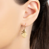 Oak Leaf Hook Earrings in Silver with 24ct Gold