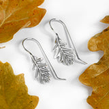 Oak Leaf Hook Earrings in Silver