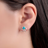 Octopus Stud Earrings in Silver and Turquoise