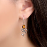 Octopus Earrings in Silver and Amber