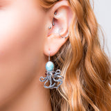 Statement Octopus Earring in Silver & Larimar