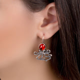 Statement Octopus Earring in Silver and Amber