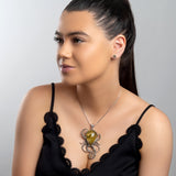 Striking Large Octopus Necklace in Silver and Green Amber