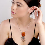 Large Octopus Necklace in Silver and Amber