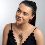 Striking Large Octopus Necklace in Silver and Amber