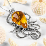 Striking Large Octopus Necklace in Silver and Amber