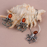 Statement Octopus Earring in Silver and Amber
