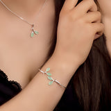 Simple Olive Leaf Branch Bangle in Silver and Prehnite