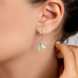 Simple Olive Leaf Branch Hook Earrings in Silver and Prehnite
