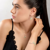 Simple Olive Leaf Branch Bangle in Silver and Prehnite