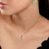 Simple Olive Leaf Branch Necklace in Silver and Prehnite