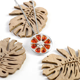 Orange Slice Fruit Necklace in Silver and Cognac Amber